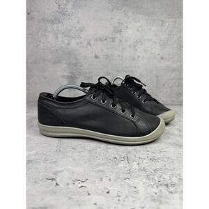 Keen women's lorelai sneaker size 6.5 black leather lace up shoe low top